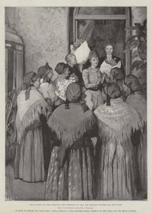 A duquesa de York recebendo as Fishwives de Nice, que trouxe flores para a rainha